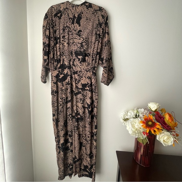 Vintage Mirrors II Abstract Brown Black Midi Surplice Blouson Dress - Picture 2 of 6